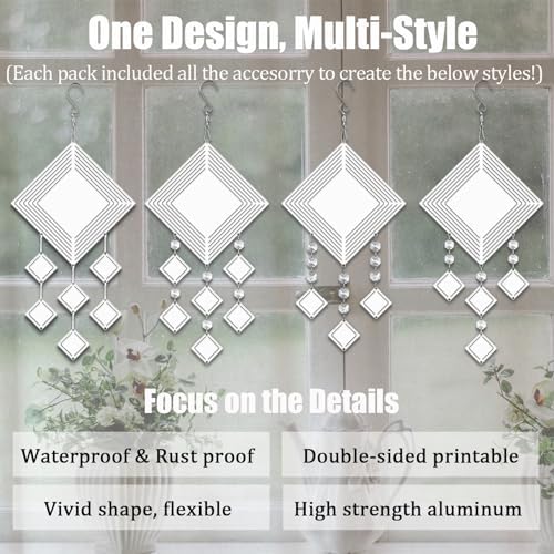 4Pack 8inch Sublimation Wind Spinner Blanks 3D Aluminum Metal Wind Sculpture Kinetic Spinners for Yard and Garden Indoor Art Ornaments Hanging Decoration (Rhombus) - Image 3