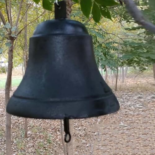 GTPBAO Front Door Iron Cast Hanging Bells, Antique Black Ringing Doorbell, Handcrafted Service Bell for Outdoor Garden Villa Cafe(Bell 30cm/11.8in) - Image 3