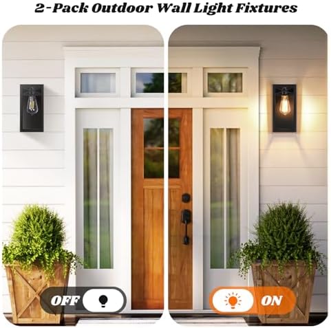 Outdoor Wall Light Fixtures, Black Exterior Waterproof Lanterns, 2-Pack - Image 5