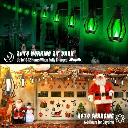 Flacchi Solar Flame String Lights - 42ft 15 LED Lights Outdoor Solar String Lights for Garden Patio Christmas Decoration (Green, 42ft) - Image 3