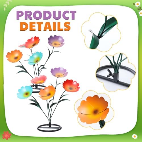 Yaocom 2 Pack Metal Flowers for Outdoor, Decorative Garden Stakes Yard Art, Outdoor Spring Garden Stake Summer Decor Bouquet of Poppy Flower Rustic Handcrafted Items for Lawn Porch Fence(Colorful) - Image 4