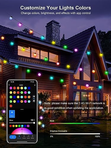 50ft RGB Outdoor String Lights Waterproof with 25 LED Dimmable Bulbs - Image 2
