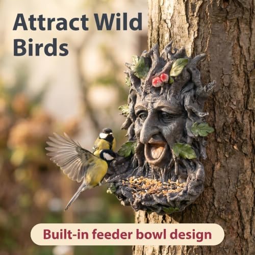 Tree Face Sculpture, Funny Old Man Tree Hugger Statue with Bird Feeder, 8" Tall Resin Yard Art for Garden & Patio, Whimsical Outdoor Decor, Unique Gift for Tree Lovers - Image 6