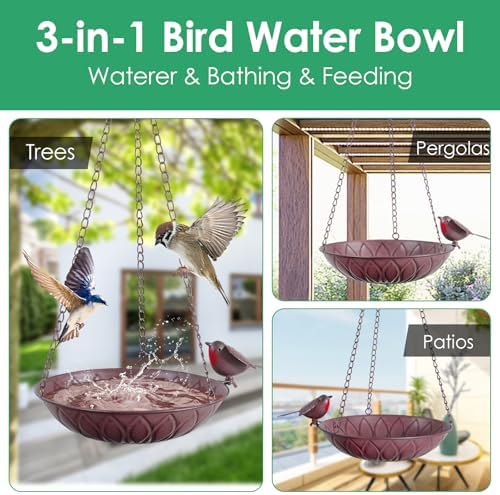 2 Pack Hanging Bird Bath for Outdoors, Metal Birds Feeder & Water Bowl - Image 6