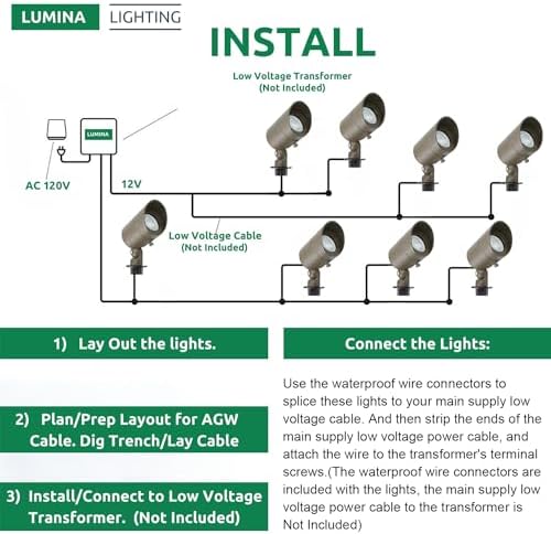 Lumina Lighting® 5W Landscape Lighting 12V Landscape Lights Low Voltage Landscape Spotlights Warm White Waterproof Outdoor Replaceable LED Bulb for Garden,Lawn,Porch,Patio and Yard (Bronze) (6-Pack) - Image 2