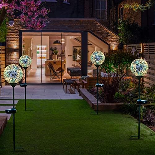 VCUTEKA Decorative Solar Garden Lights, 3.5" Mosaic Globe Stake 2 Pack - Image 4