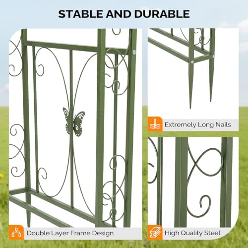 VINGLI Garden Arbor, Arch Archway for Wedding Ceremony Party, Steel Garden Trellis for Plant Climbing, Christmas Garden Decorations Pergola for Garden, Backyard, Lawn (75.5x22.8x94.5) (Olive Green) - Image 5