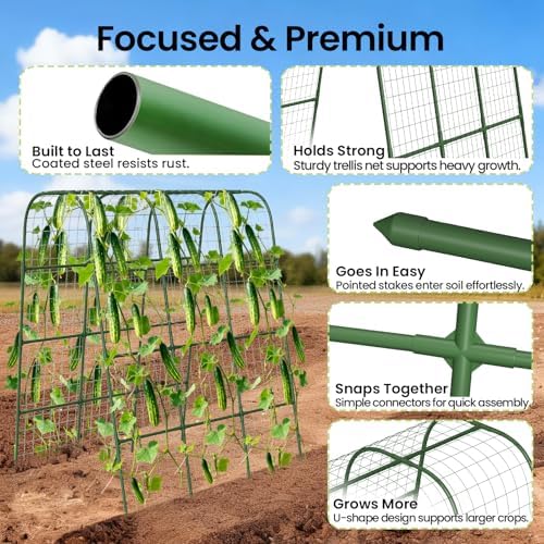 63" H x 47" L x 23" W Arch Trellis for Garden – Heavy-Duty Plant Support with Nylon Net & 100 Leaf Ties, Garden Trellis Arch for Climbing Plants Outdoor & Raised Bed - Image 3