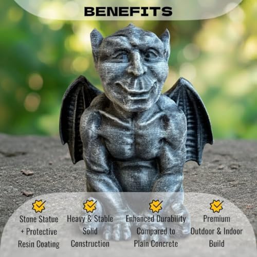 OLOMA Gothic Winged Gargoyle Concrete Statue Garden Outdoor Fantasy Decor Mythical Beast Rustic Sculpture Medieval Mythical Lawn Yard Patio Halloween Ornament Weather Proof Fantasy Accent Gift - Image 3