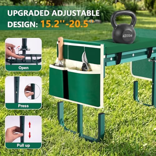 AUROPEAK Garden Kneeler and Seat, 7-Level Adjustable Stool with Handles - Image 6