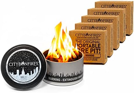 City Bonfires Portable Fire Pit - Mini Fire Pit, Table Top Firepit, No Wood, No Embers, 3-5 Hours of Burn Time - Food Safe for Smores - Lightweight, Emergency Heat, Camping Stove (5-Pack) by CityBonfires