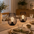 TRIROCKS Metal Cordless Table Lamp - 8'' Tall Set of 2 Cage Shape Battery Operated Lamp with Fairy Lights Bulb for Indoor/Outdoor Use Perfect for Christmas Garden and Weddings (Black,Set of 2) - Image 2