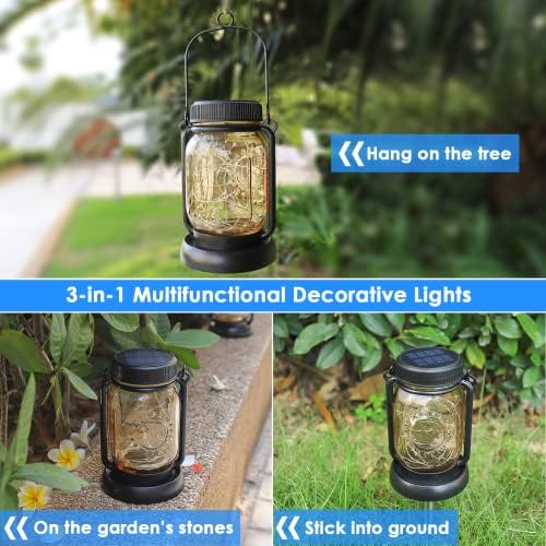 Mlambert 4 Pack Solar Mason Jar Hanging Lantern with Stakes, Cool White - Image 6