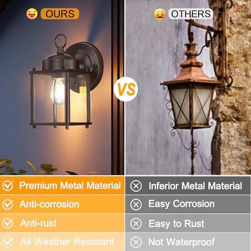 Outdoor Wall Light Fixture, Metal Glass, Bronze, 4 Pack - Image 4