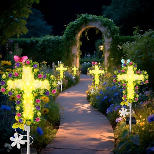 2Pack Solar Flower Cross Garden Stake Light,Grave Decorations for Cemetery - Image 6
