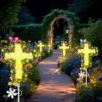 2Pack Solar Flower Cross Garden Stake Light,Grave Decorations for Cemetery - Image 6