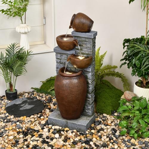 42.52" Outdoor Garden Water Fountain with Lights, 4 Tiers Water Feature - Image 4