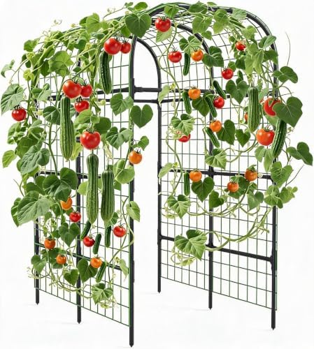 Garden Arch Trellis for Raised Beds, 7.3 FT Metal Cucumber Trellis with Plastic Connectors, u-Shape Plant Support for Climbing Vegetables & Flowers, Weather-Resistant Black by Garvee