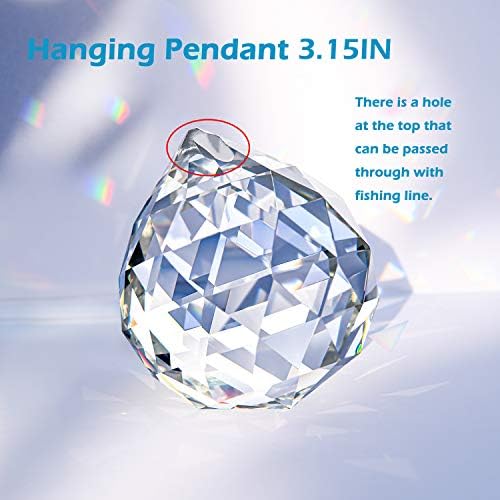 2 Pieces 80mm/3.15 Inch Clear Cut Crystal Prisms Suncatcher,Hanging Rainbow Pendants Glass Sphere Faceted Gazing Ball for Home Décor,Office,Garden Decoration,Super Sparkly and Flawless - Image 2