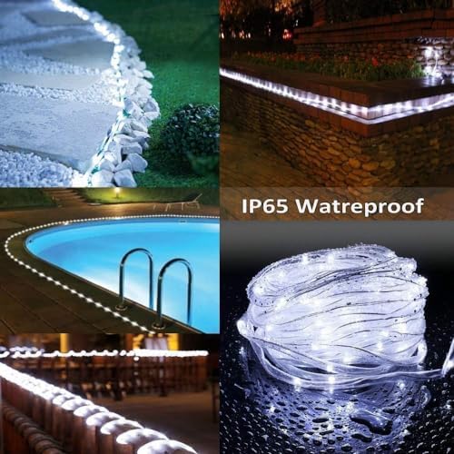 LiyuanQ 300 LED Solar Rope Lights Outdoor 99 FT Bright Solar Garden String Lights Durable 8 Modes Outdoor Fairy Lights Waterproof Solar Garden Decorative Lights for Fence Patio Decor (White) - Image 5