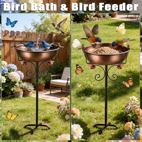 Bird Bath for Outside, 27.6" H Standing Bird Feeder Bowl with 11.8" Wide Basin, 1-Tier Metal & Copper Garden Bird Bath and Feeder for Yard Patio Backyard Lawn Flower Bed Outdoor Garden Decor - Image 4