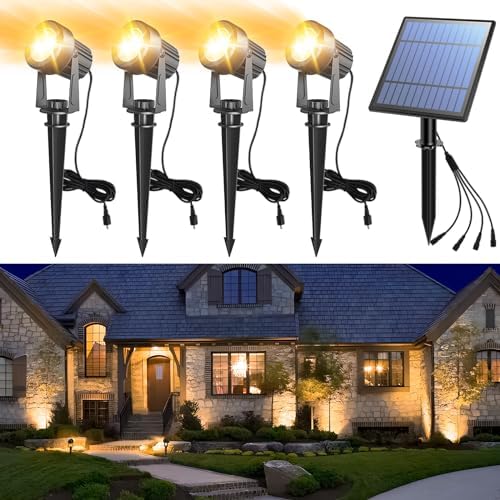 APONUO Solar Spot Lights Outdoor 4-in-1 Solar Landscape Lights Dusk to Dawn Solar Uplights IP65 Waterproof 9.8ft Cable Outdoor Spot Lights for Yard Pathway Garden Tree Decoration (Warm White) by APONUO