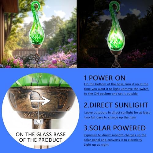 Outdoor Solar Powered Lights, Decorative Garden Stakes with Flame, Outdoor Garden Decor Flame Glass Stakes Solar Lights for Yard - Image 5
