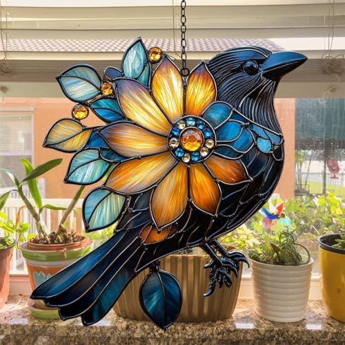 Floral Raven Acrylic Suncatcher - Image 4
