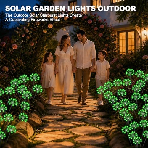 Solar Garden Lights Outdoor, Upgraded Solar Swaying Starburst Light Waterproof with 2 Modes, Solar Fairy Firework Lights for Yard Patio Pathway Flowerbed Balcony Garden Decoration (Green, 4 Pack) - Image 2
