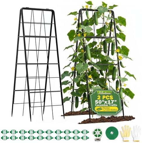 2 Pack 50" Tall A Frame Trellis for Climbing Plants Outdoor (50" X 17") – Heavy Duty Garden Adjustable Trellis, Metal Trellis for Cucumbers, Beans, Tomatoes, Grapes, and Vining Vegetables by HIHADUUM