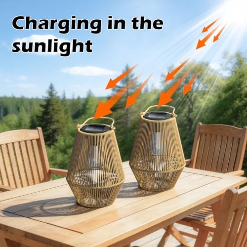 Solar Lanterns Outdoor Waterproof, 2 Pack Hanging Solar Lights for Outside, Auto On/Off Solar Powered Lanterns for Patio Yard Porch Pathway Garden Decor, Warm White - Image 4