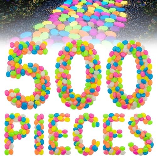 gifskiu Large Glow in the Dark Rocks Garden Stones Pebbles Indoor Outdoor Aquarium Decor, Mixed Color Luminous Glow Stones for DIY Landscaping Potted Plant Fish Tank Walkways Driveway(500PCS) by gifskiu