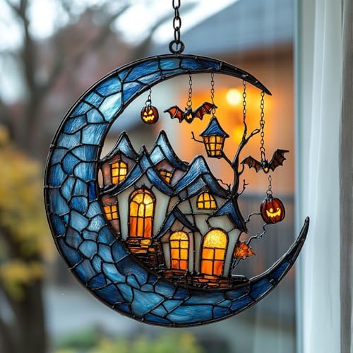 Cresent Moon Gothic Magic Castle Acrylic Suncatcher by AVAGAN
