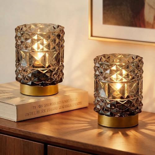 Battery Operated Lamp with Timer, Small Cordless Table Lamp, 2-Pack Grey by MJPREMIER