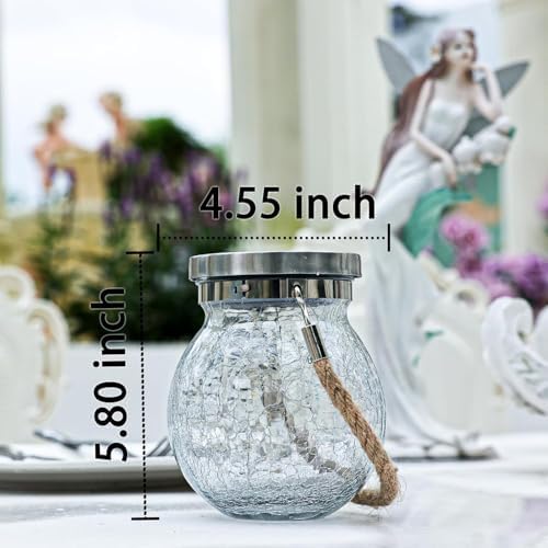 Cooo 4 Pack Gifts for Him Her Solar Lanterns Outdoor Waterproof Heavy Crackle Glass 30 LED Warm Firefly Lights Solar for Women Mom Grandma Outdoor Table Lamps Garden Yard Decor - Image 6