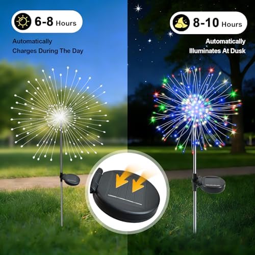 Solar Garden Lights Outdoor, 6 Pack 120 LED Twinkling Firework Lights Decorative with 2 Modes, Outdoor Waterproof Solar Starburst Light for Yard Pathway Planter Patio Decor, Multicolor - Image 2