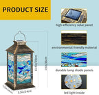 Solar Lantern Stained Glass Window Panel Flowing Waves Colorful Bubbles Blue Tones Outdoor Waterproof Garden Hanging Lantern Solar Powered Lighting Outside Table Lamp for Patio Deck Camping 1 Pack - Image 6