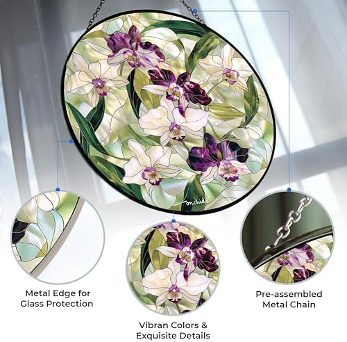 Orchid Suncatcher Stained Glass Window Hangings for Women Mom Red Birds Sun Catchers Colorful Ornament Bird Lovers Gift Gifts for Women Mom Wife - Image 3
