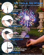 Solar Garden Lights Outdoor Yard Decorations, 8 Pack 150Leds Pathway Lights, Fairy Firework Stake Light for Garden, Patio, Pathway, Flowerbed Multicolor - Image 5