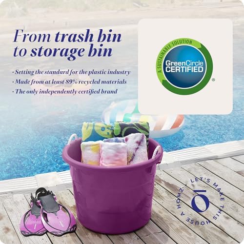 HOMZ Utility Tub, Storage Bucket with Rope Handles, 18 Gal, Purple, 2 Pack - Image 5