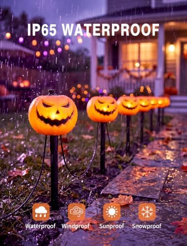 10.5FT Halloween Pumpkin Pathway Lights, 5PK LED Pumpkin Light Decor - Image 5