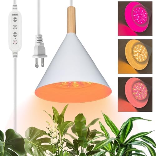 Hanging Grow Lights for Indoor Plants, with Timer and 15FT Power Cord,15W Pendant Grow Light, Full Spectrum, Plant Lights for Indoor Growing, Large Plants, Garden, Greenhouse (White) by GroNeed