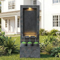 Grepatio 39" Tall Outdoor Water Fountain, Indoor Water Feature Cascading Wall with 5 LED Lights, Large Outside Resin Wtaerfall Fountains for Garden, Yard Patio Home Decor, Natural Stone Look, Gray by Takesyoutohaveawonderfullife