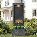 Grepatio 39" Tall Outdoor Water Fountain, Indoor Water Feature Cascading Wall with 5 LED Lights, Large Outside Resin Wtaerfall Fountains for Garden, Yard Patio Home Decor, Natural Stone Look, Gray by Takesyoutohaveawonderfullife