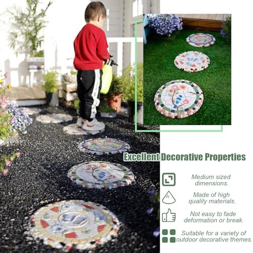 Outdoor Garden Stepping Stone, Round Dimensional Pattern Walkway Step Stones Φ 13", Multicolored Decorative Stone for Pathways/Lawns/Pond Areas (Style : Butterfly, Size : 3PCS) - Image 2