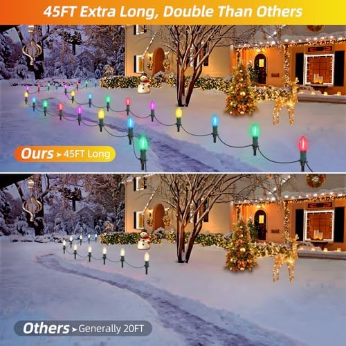 USOKYO 45Ft C9 Led Christmas Pathway Lights Outdoor, 30 Multicolor Bulbs Waterproof Connectable Christmas Walkway Lights with Stakes for Yard Lawn Sidewalk Driveway Decorations - Image 3