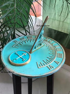 Sundial Verdigris Finish Brass 10" Dia Vintage Garden Decor Silent Clock Plaque and Rooster Dial Round Patio Outdoor Sundials - Image 3