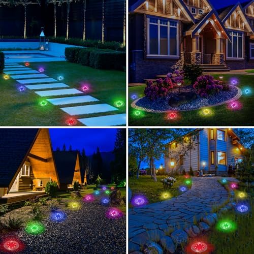 LYHOPE Solar Ground Light Outdoor, 16 Pack 8 LED Color Changing Solar Disk Lights Waterproof Garden In-ground Pathway Lights Landscape Lighting for Lawn,Yard,Deck,Patio,Walkway (RGB) - Image 3