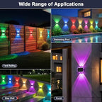 Solar Fence Lights Outdoor Waterproof LED, New Up Down Glow Wall lights Solar Powered with 8 Modes 6 Color Changing Warm White & RGB Cycling, Solar Patio Light for Backyard Railing Deck Decor-12 Pack - Image 2
