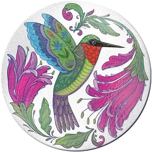 Evergreen Garden 18 inches Glass Bird Bath Bowl, Glass Painted Birdbath or Wild Bird Feeders for Outdoor Bird Bath Stand, Bird Bath Replacement Bowls Only (Hummingbird) by EvergreenGarden